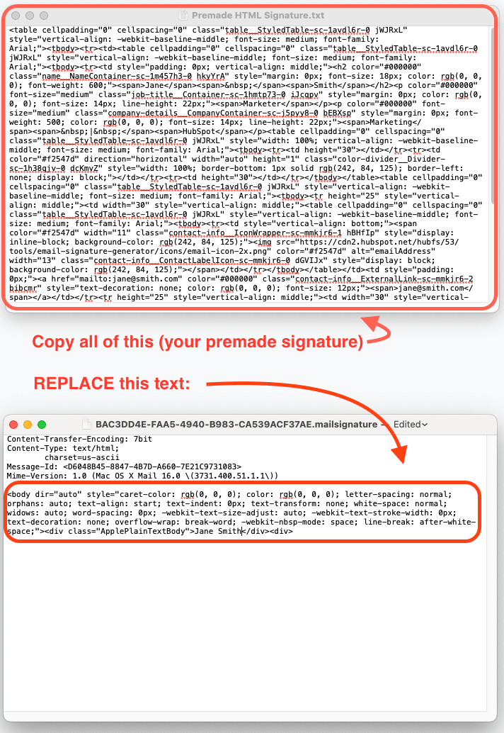 Copy and paste the premade signature into the .mailsignature file