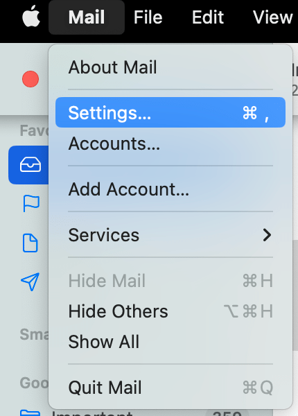 Navigate to Settings in Apple Mail